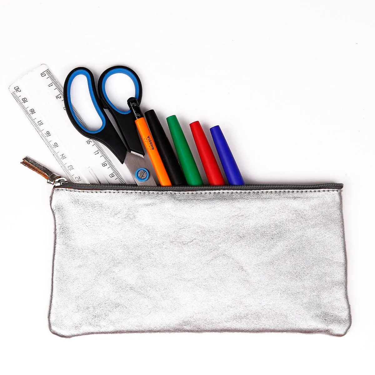 Clairefontaine Leather Flat Pencil Case, Silver