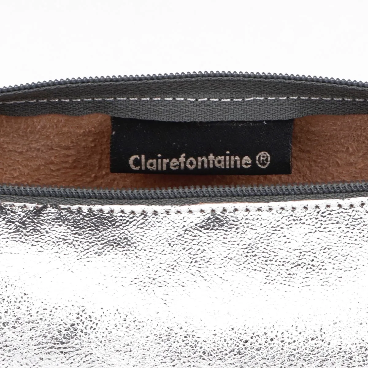 Clairefontaine Leather Round Pencil Case, Silver