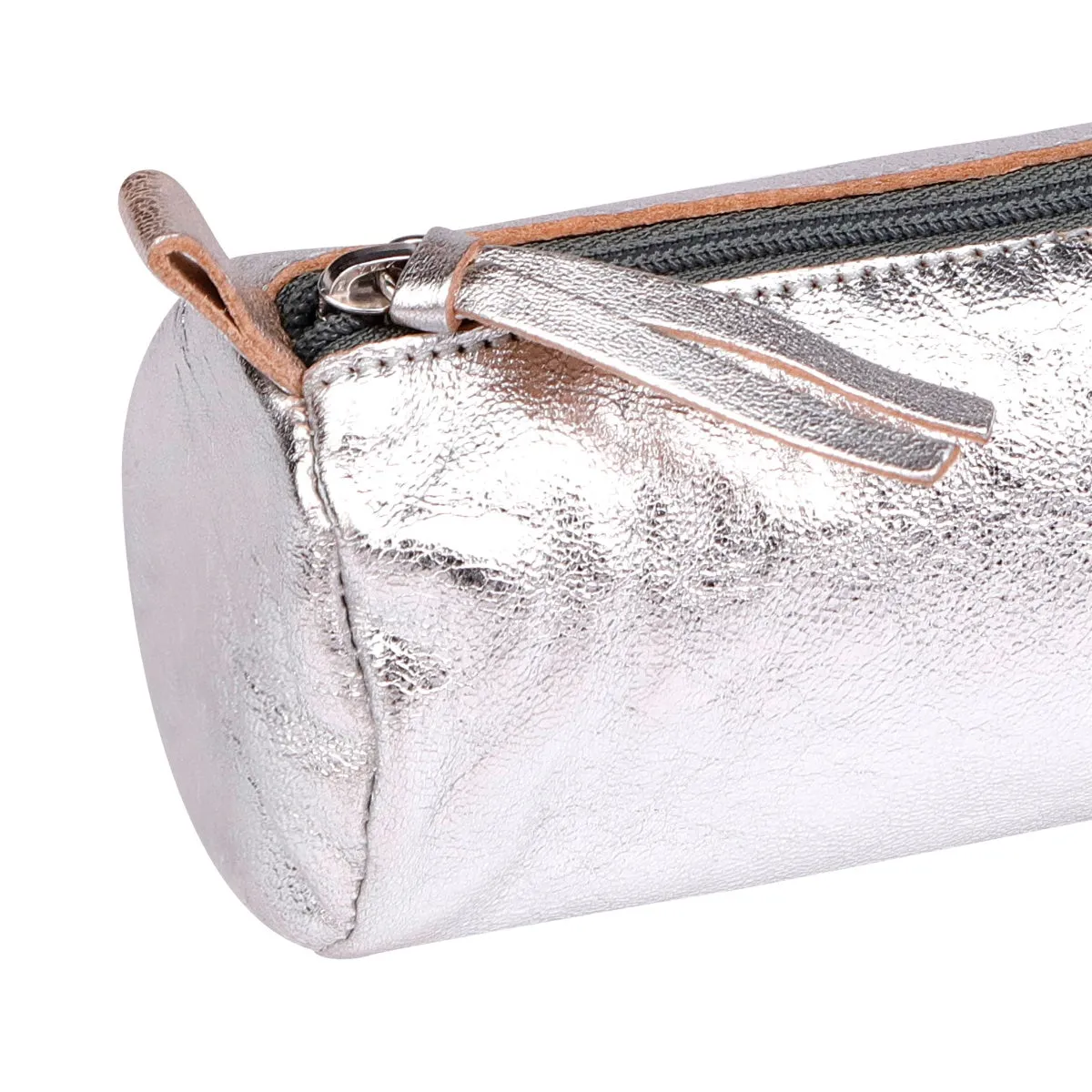 Clairefontaine Leather Round Pencil Case, Silver