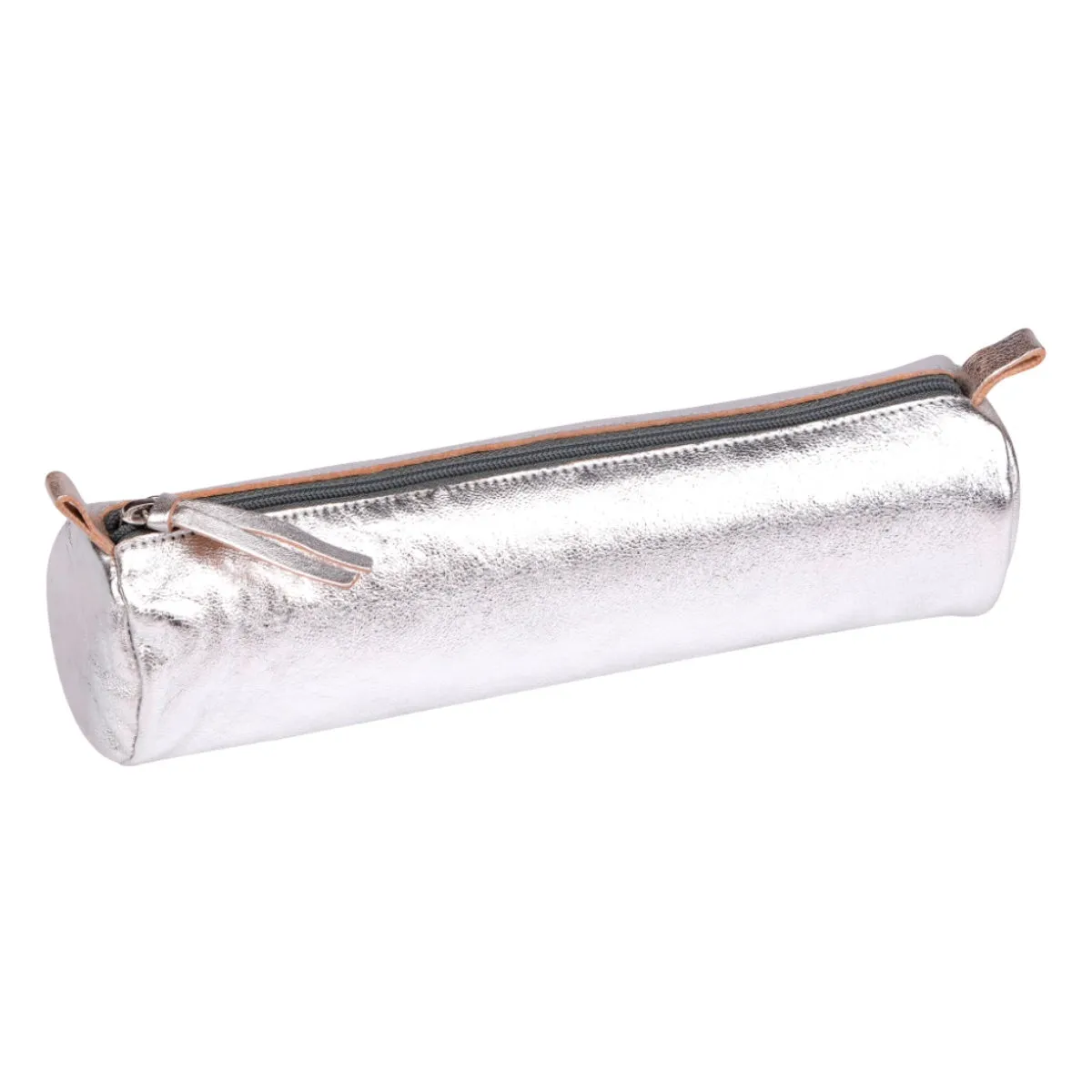 Clairefontaine Leather Round Pencil Case, Silver