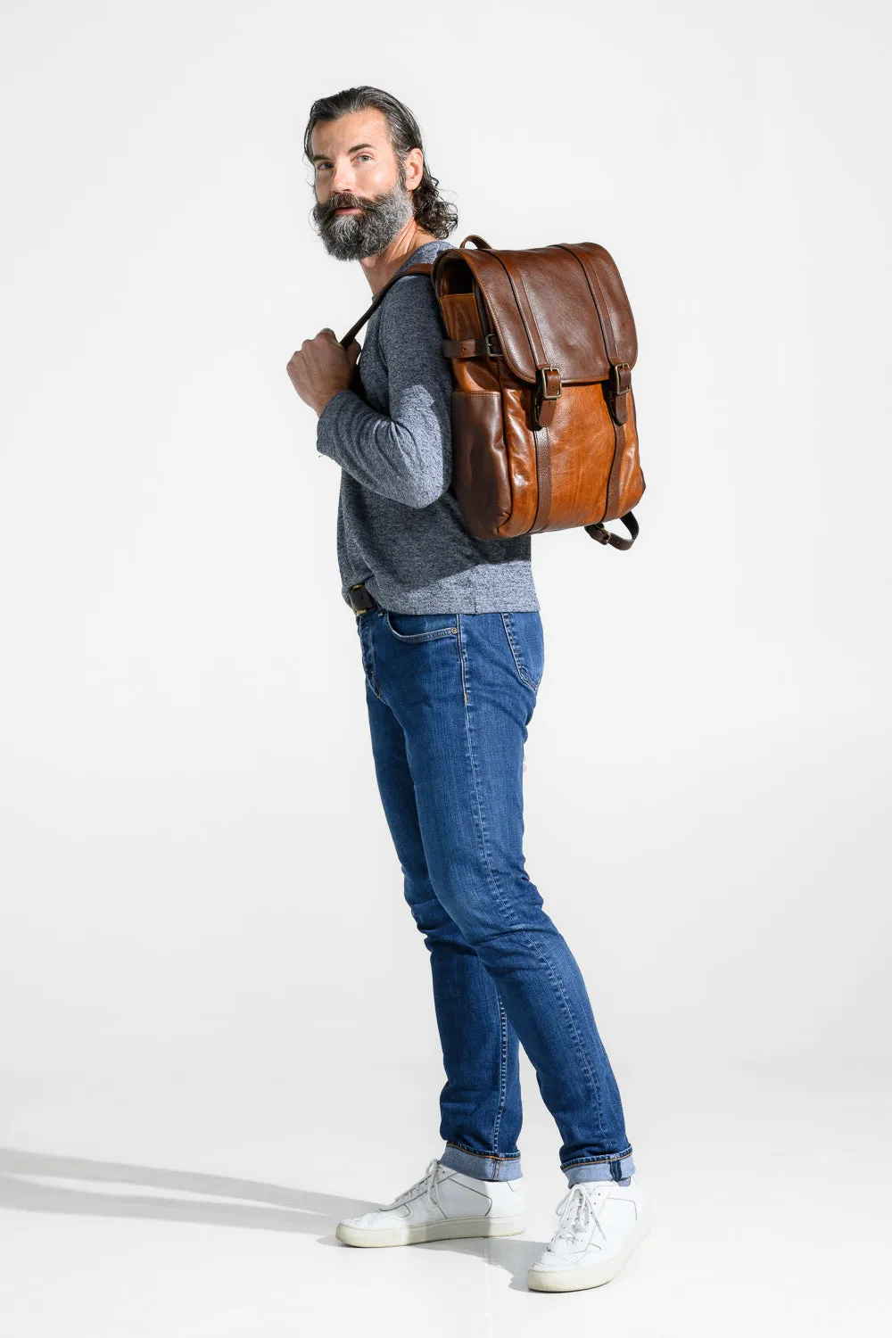 Crews Backpack in Titan Milled Brown/Honey by Moore & Giles