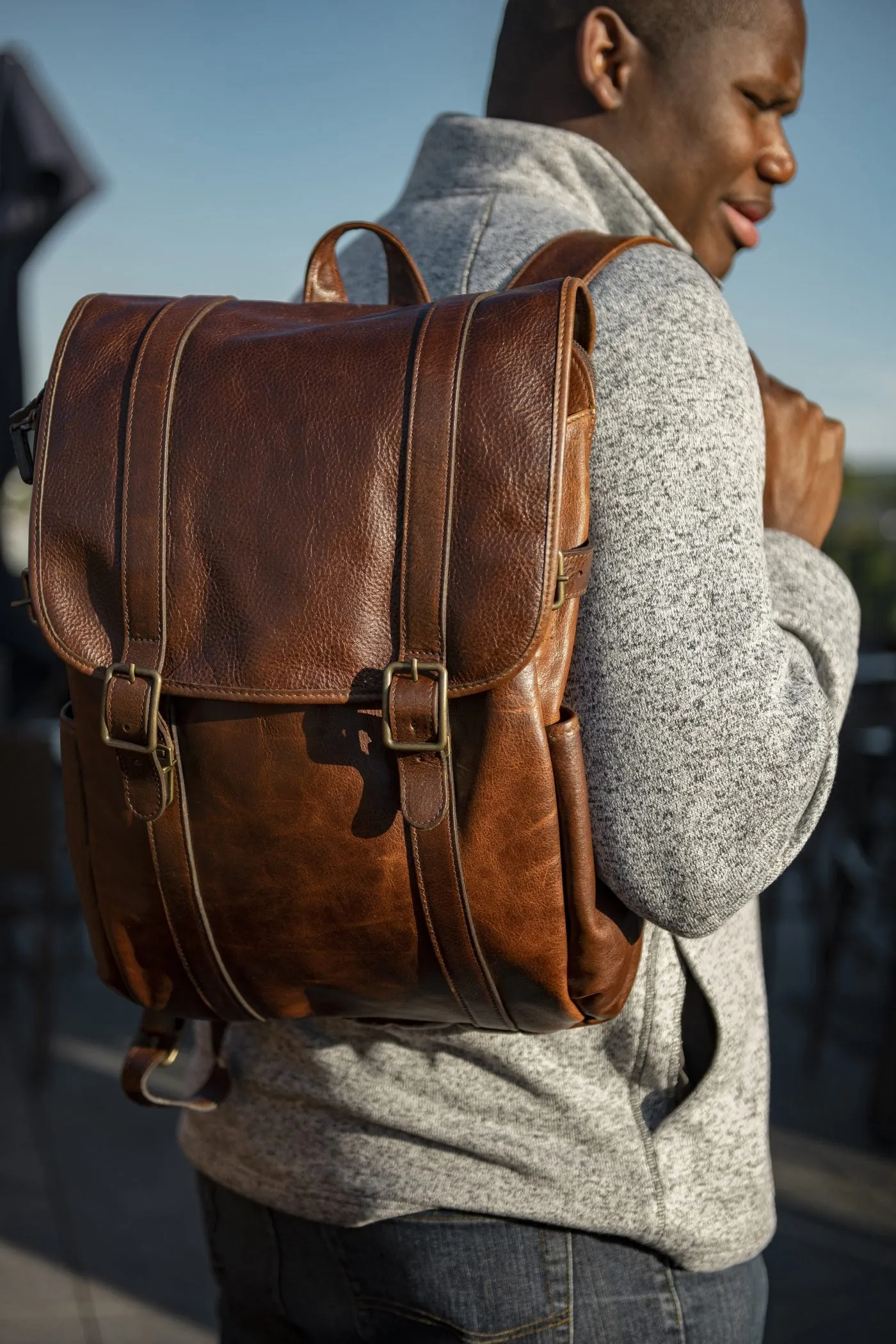 Crews Backpack in Titan Milled Brown/Honey by Moore & Giles