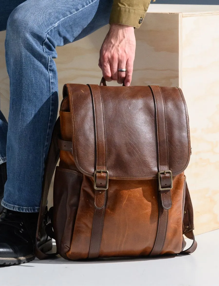 Crews Backpack in Titan Milled Brown/Honey by Moore & Giles