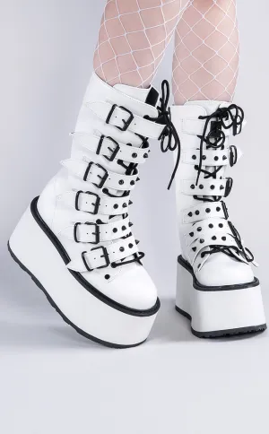 DAMNED-225 White Vegan Leather Boots (Au Stock)