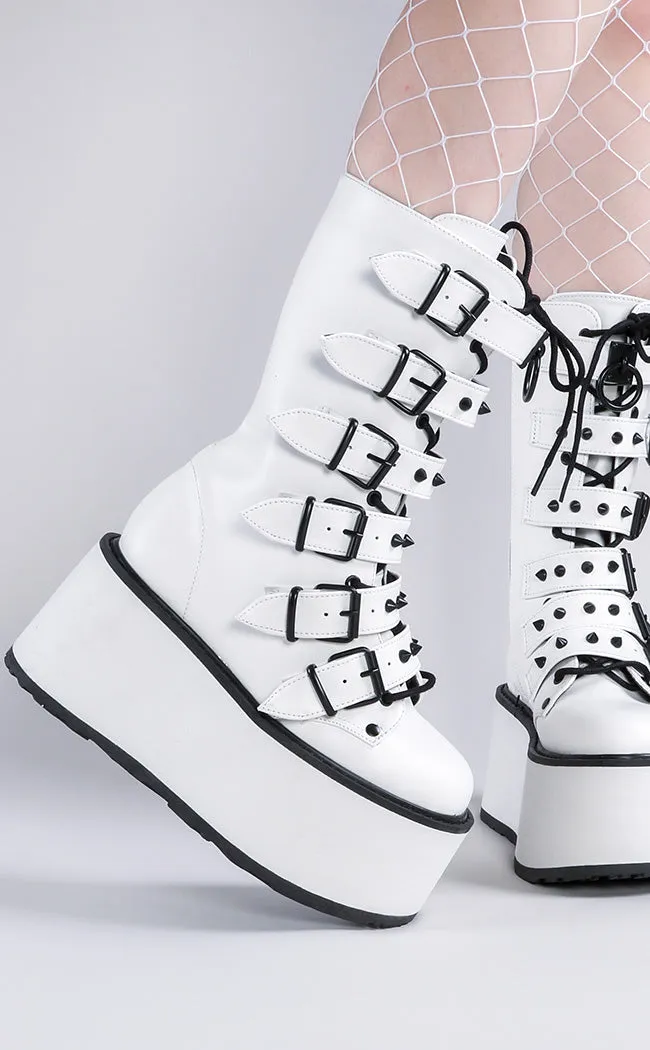 DAMNED-225 White Vegan Leather Boots (Au Stock)