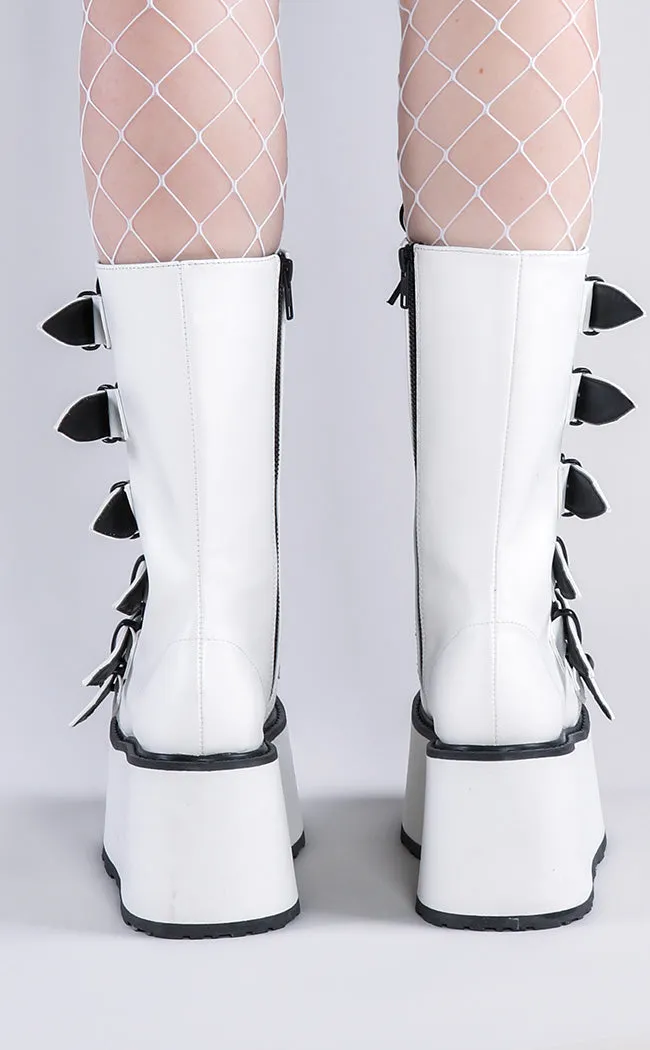 DAMNED-225 White Vegan Leather Boots (Au Stock)