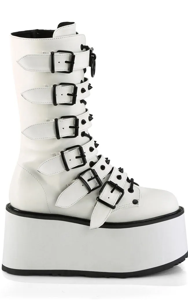 DAMNED-225 White Vegan Leather Boots (Au Stock)