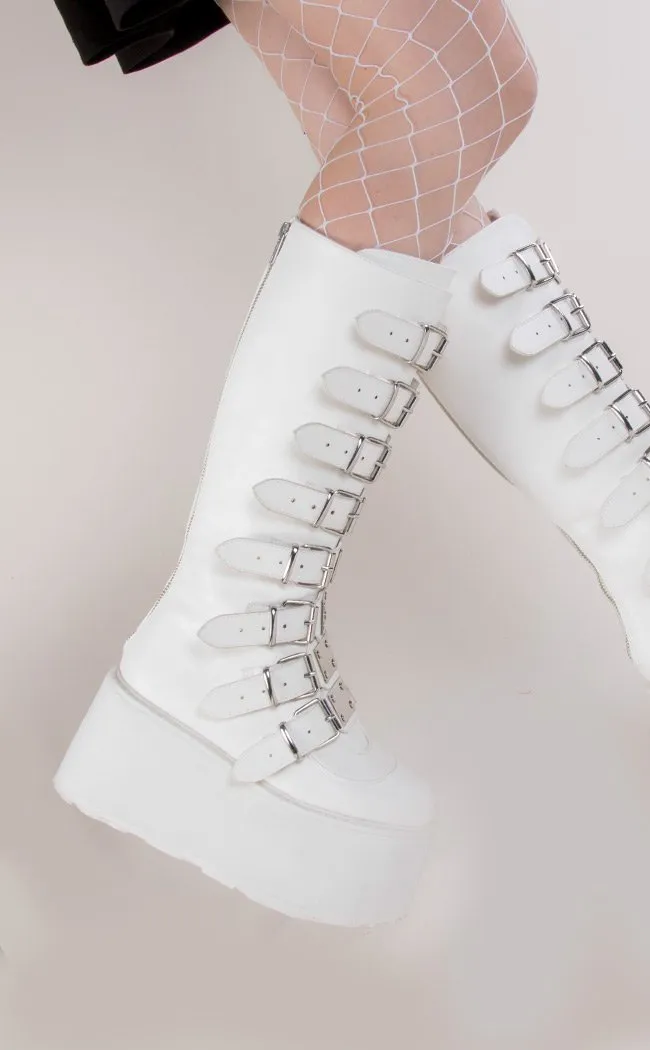 DAMNED-318 White Vegan Leather Boots