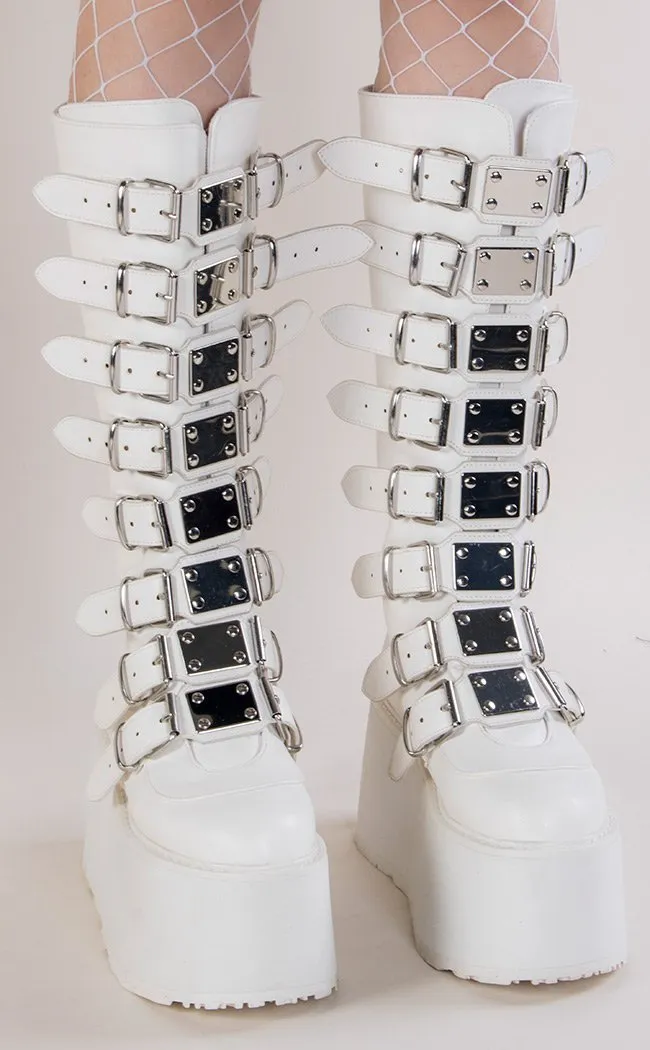 DAMNED-318 White Vegan Leather Boots