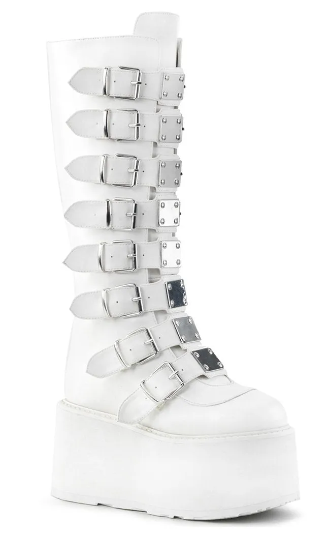 DAMNED-318 White Vegan Leather Boots