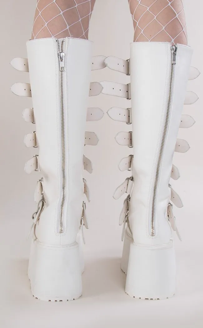 DAMNED-318 White Vegan Leather Boots