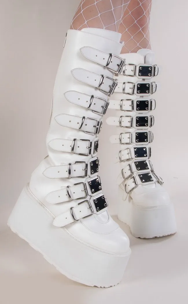 DAMNED-318 White Vegan Leather Boots