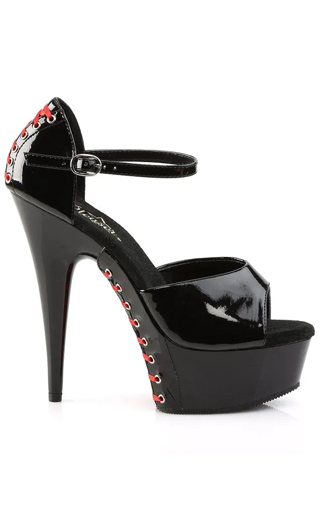 DELIGHT-660FH Blk Pat/Blk (Red Lace) Heels