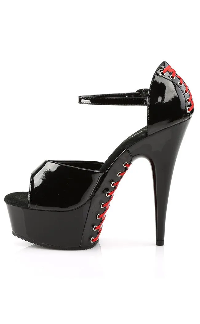 DELIGHT-660FH Blk Pat/Blk (Red Lace) Heels