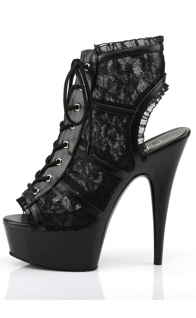 DELIGHT-696LC Black Lace Platform Heels