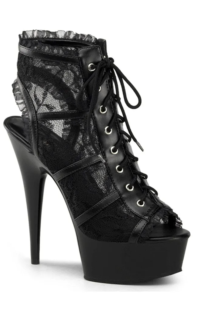 DELIGHT-696LC Black Lace Platform Heels