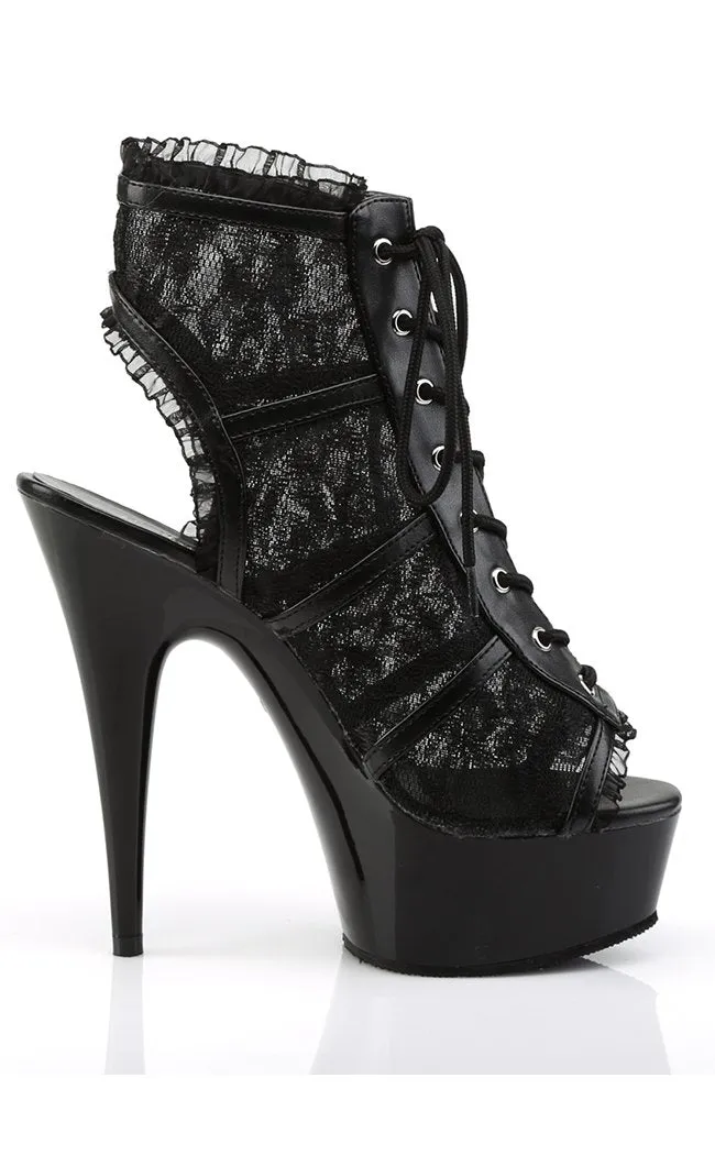 DELIGHT-696LC Black Lace Platform Heels