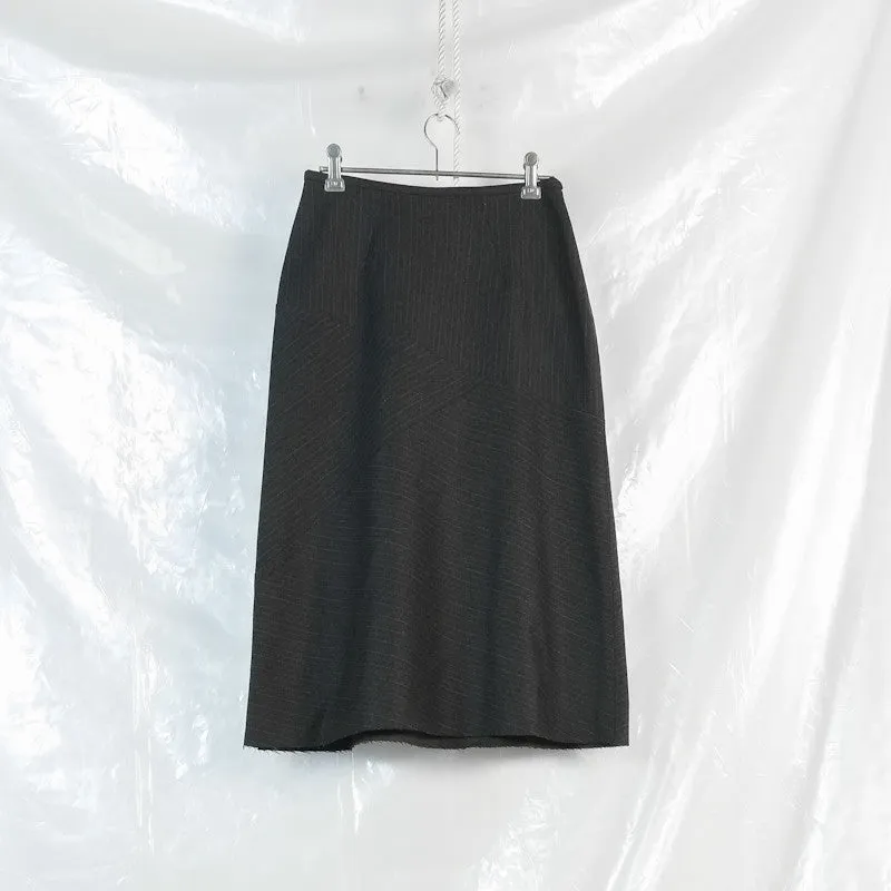 diagonal panel raw hem skirt