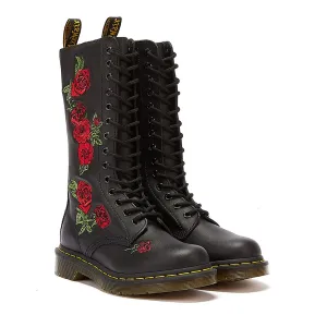 Dr. Martens Vonda Womens Black Leather Embroidered Rose Mid Calf Boots