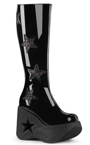 DYNAMITE-218 Black Patent/Glitter Knee Boots