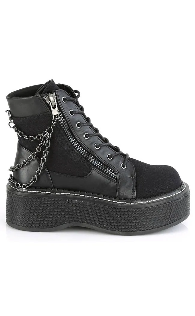 EMILY-114 Black Chain Canvas Boots