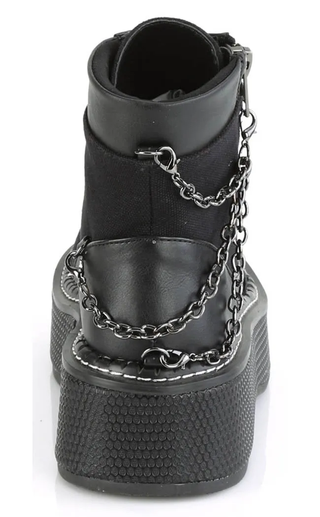 EMILY-114 Black Chain Canvas Boots