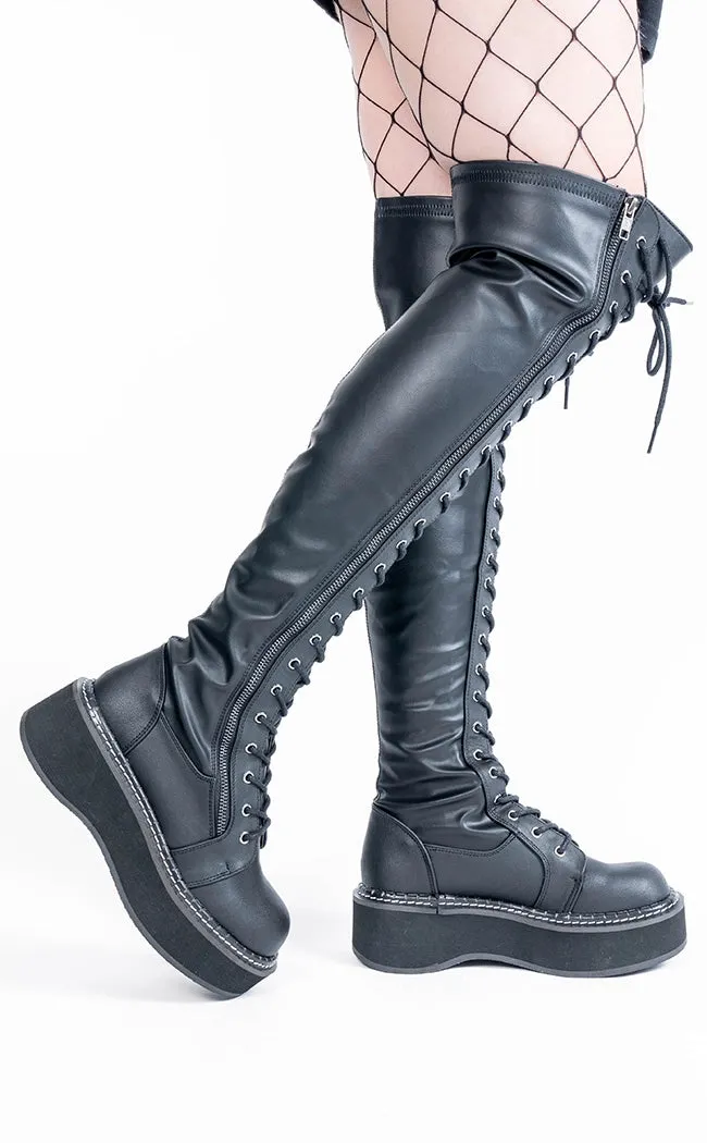 EMILY-375 Black Vegan Leather Thigh High Boots