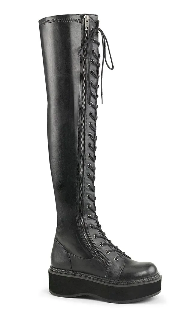 EMILY-375 Black Vegan Leather Thigh High Boots