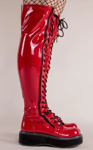 EMILY-375 Red Patent Thigh High Boots