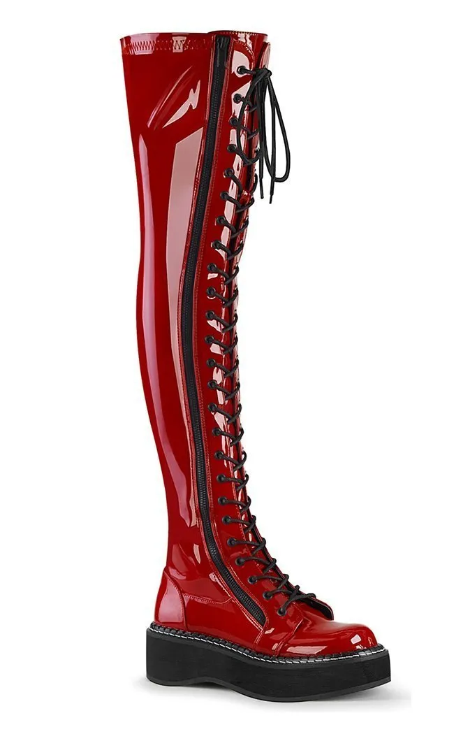 EMILY-375 Red Patent Thigh High Boots