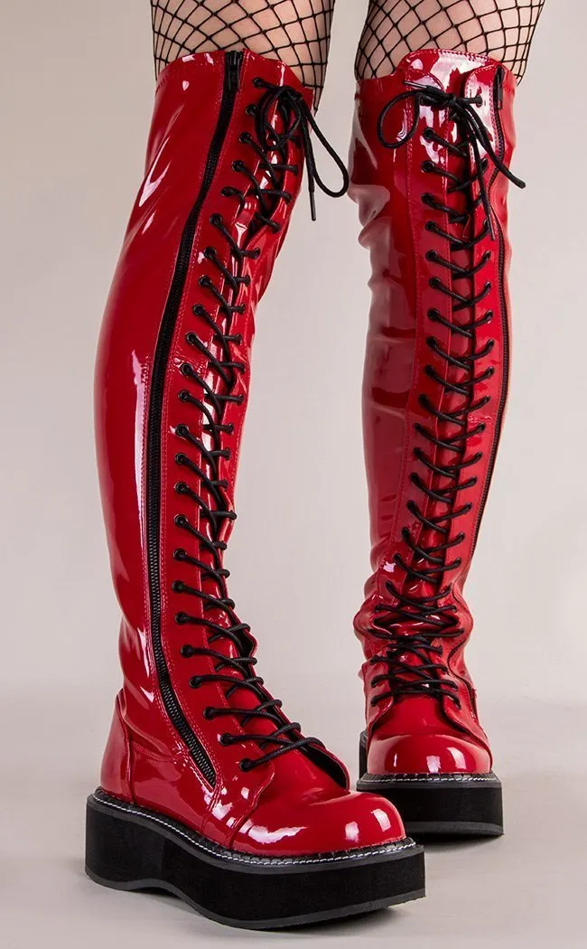 EMILY-375 Red Patent Thigh High Boots