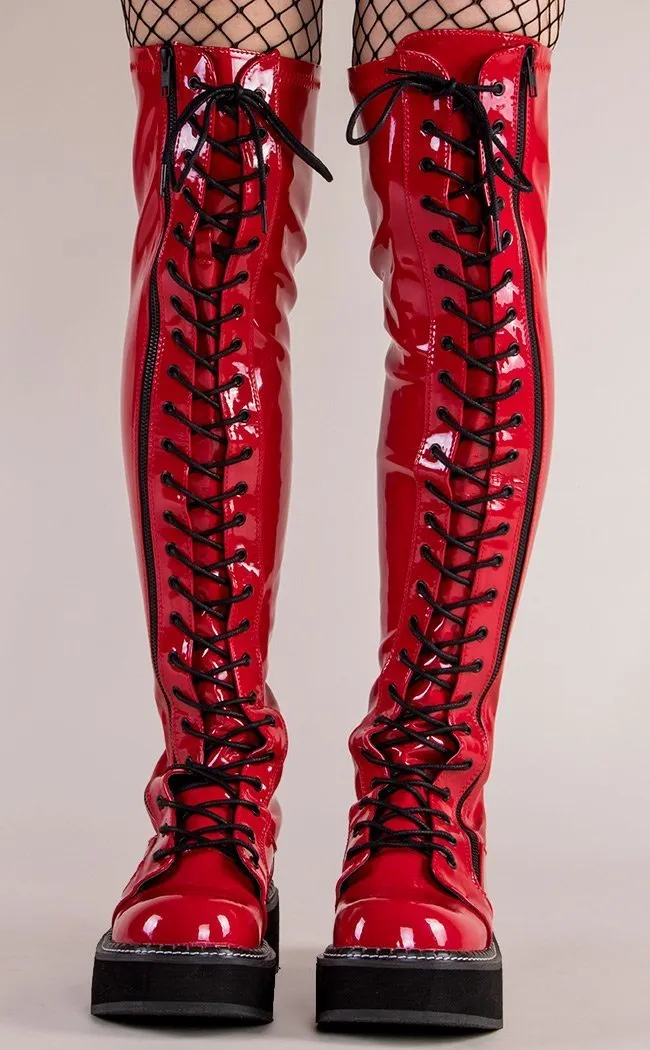 EMILY-375 Red Patent Thigh High Boots