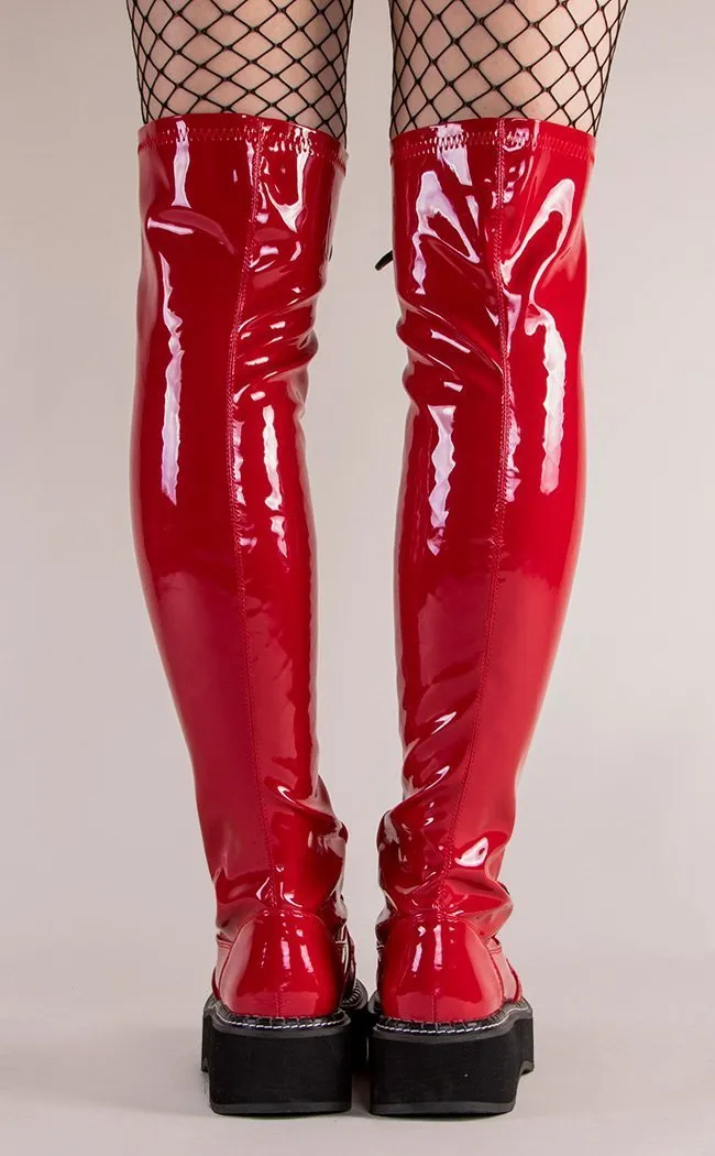 EMILY-375 Red Patent Thigh High Boots