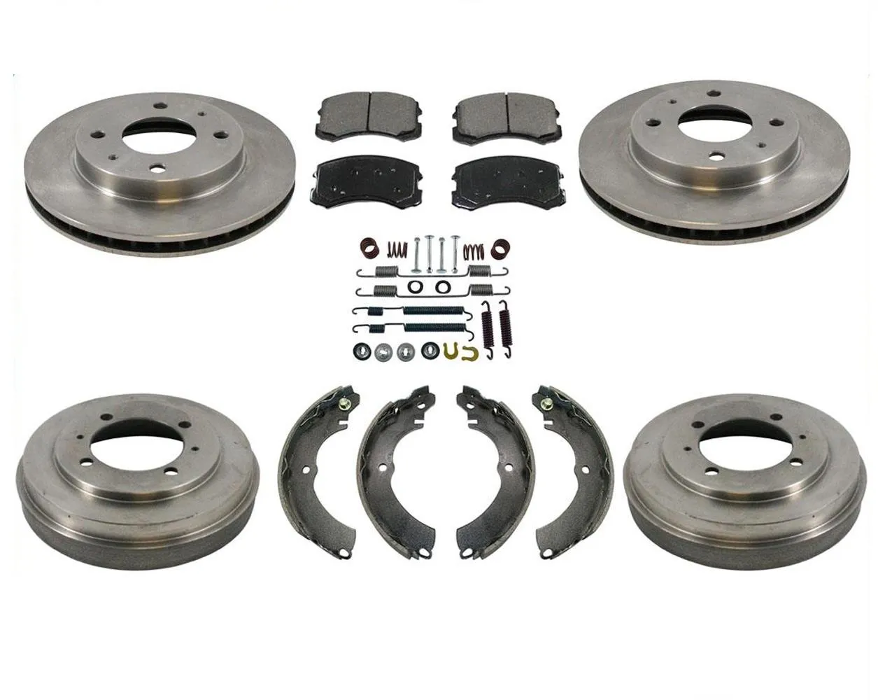 Fits 02-06 Lancer LS & OZ (2) Front Brake Rotors Brake Pads Rear Drums & Shoes