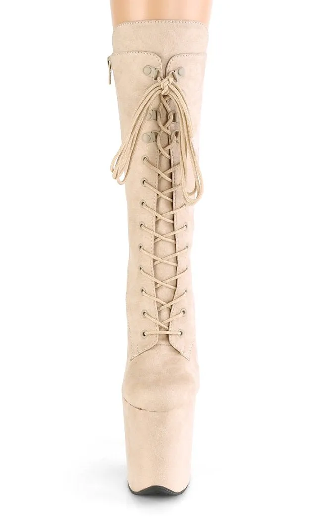 FLAMINGO-1050FS Beige Suede Mid Calf Boots