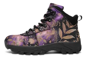 Galactic Bloom Outdoor Boots - Water Resistant Vegan Leather Trekking Shoes with Durable Soles