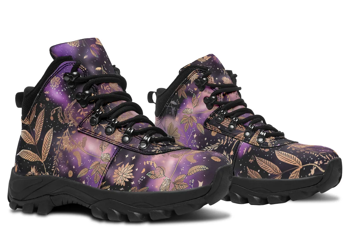 Galactic Bloom Outdoor Boots - Water Resistant Vegan Leather Trekking Shoes with Durable Soles