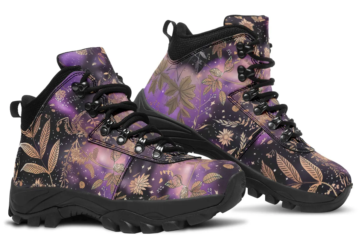 Galactic Bloom Outdoor Boots - Water Resistant Vegan Leather Trekking Shoes with Durable Soles