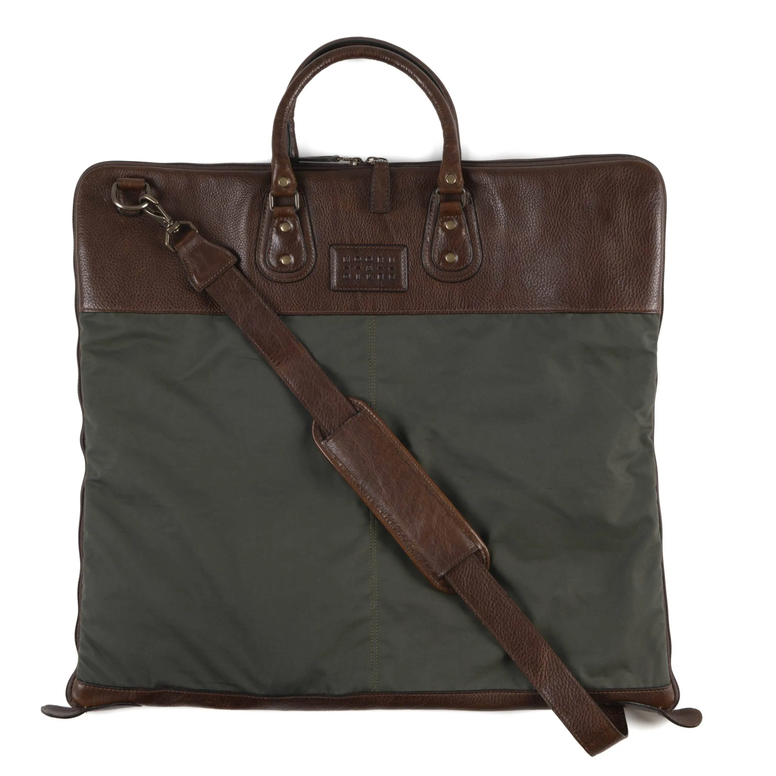 Gravely Garment Bag in Olive Ventile and Titan Milled Brown by Moore & Giles