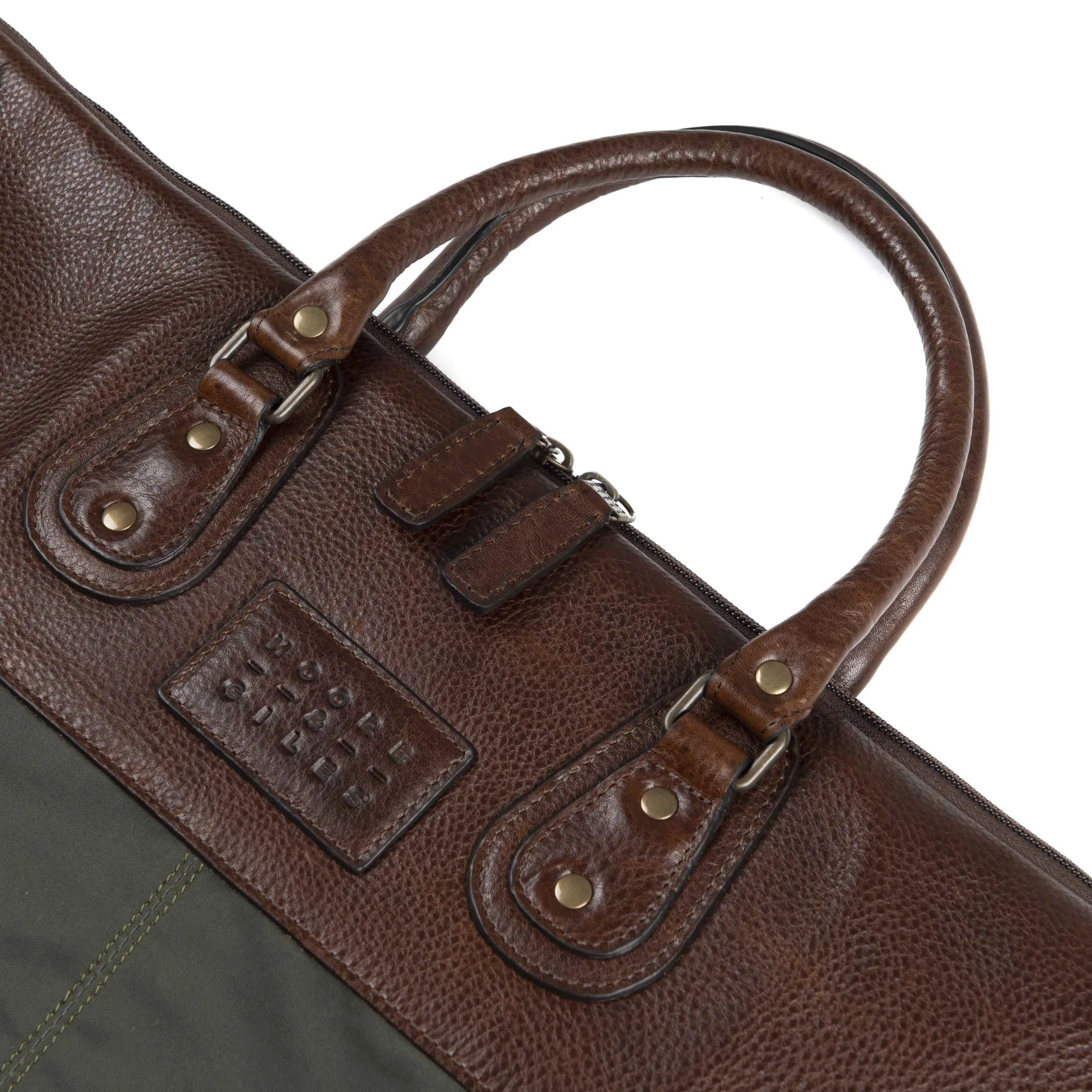 Gravely Garment Bag in Olive Ventile and Titan Milled Brown by Moore & Giles