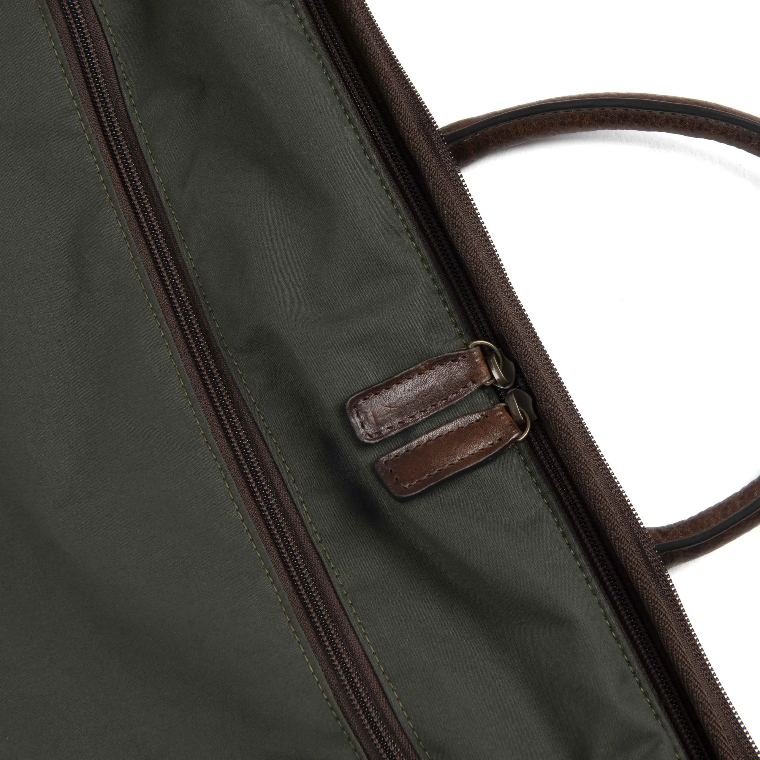 Gravely Garment Bag in Olive Ventile and Titan Milled Brown by Moore & Giles