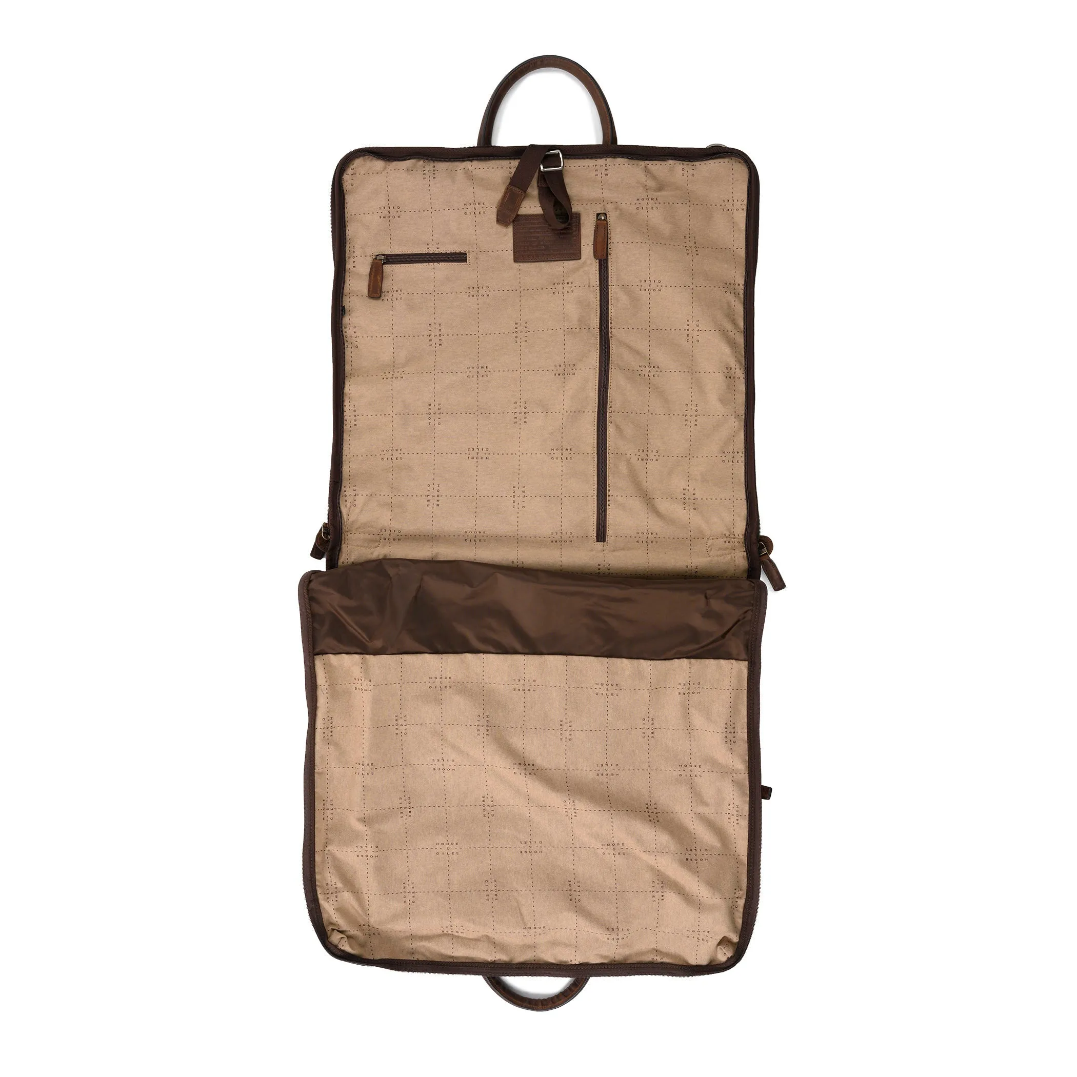 Gravely Garment Bag in Olive Ventile and Titan Milled Brown by Moore & Giles