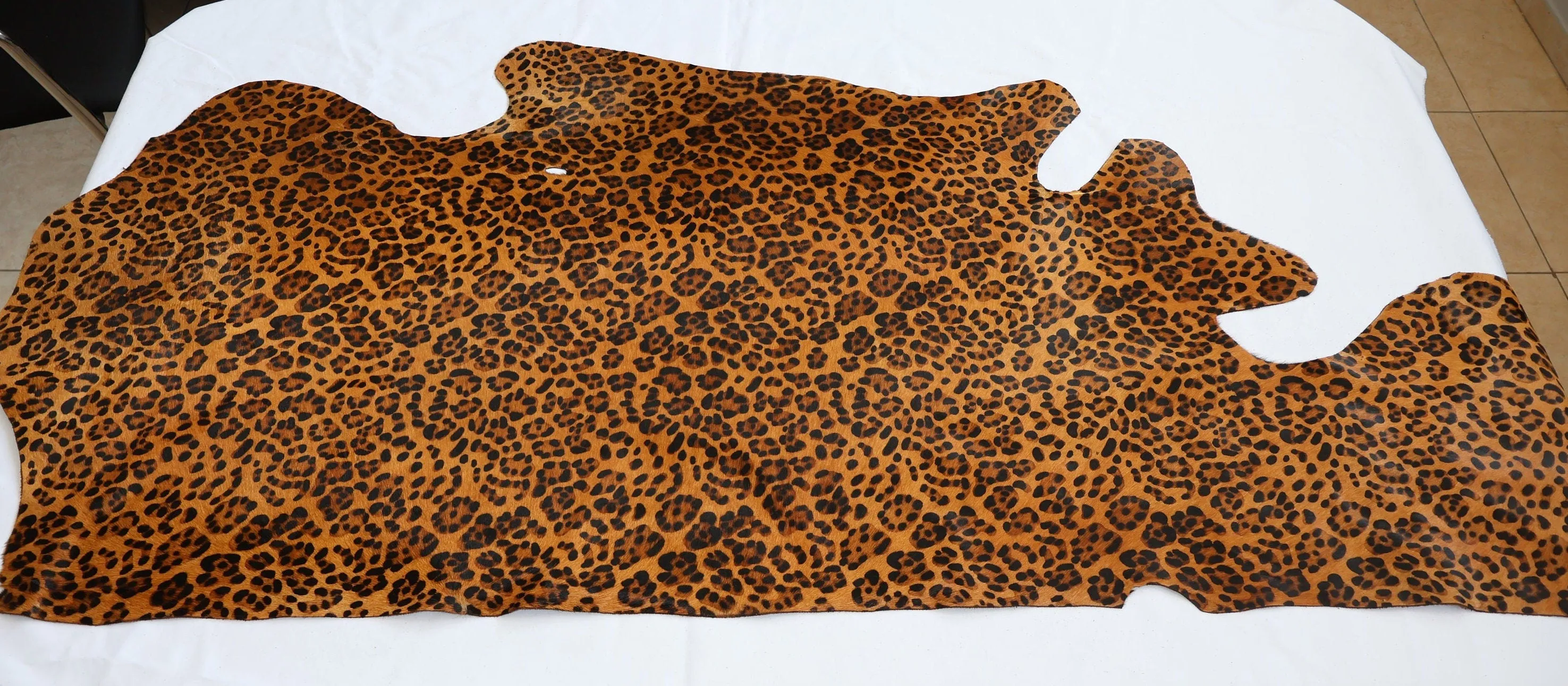 Hair on hide cowhide rug leopard print, genuine cow leather pony skin with the nap, thickness 1,2mm (3 oz)