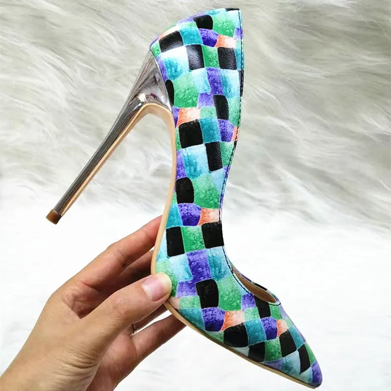 High-heels with Colorful Patterns Fashion Women Party Shoes