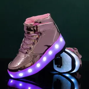 High Top Stylish Led Roller Shoes | Roller High Top Light Up Shoes For Girls