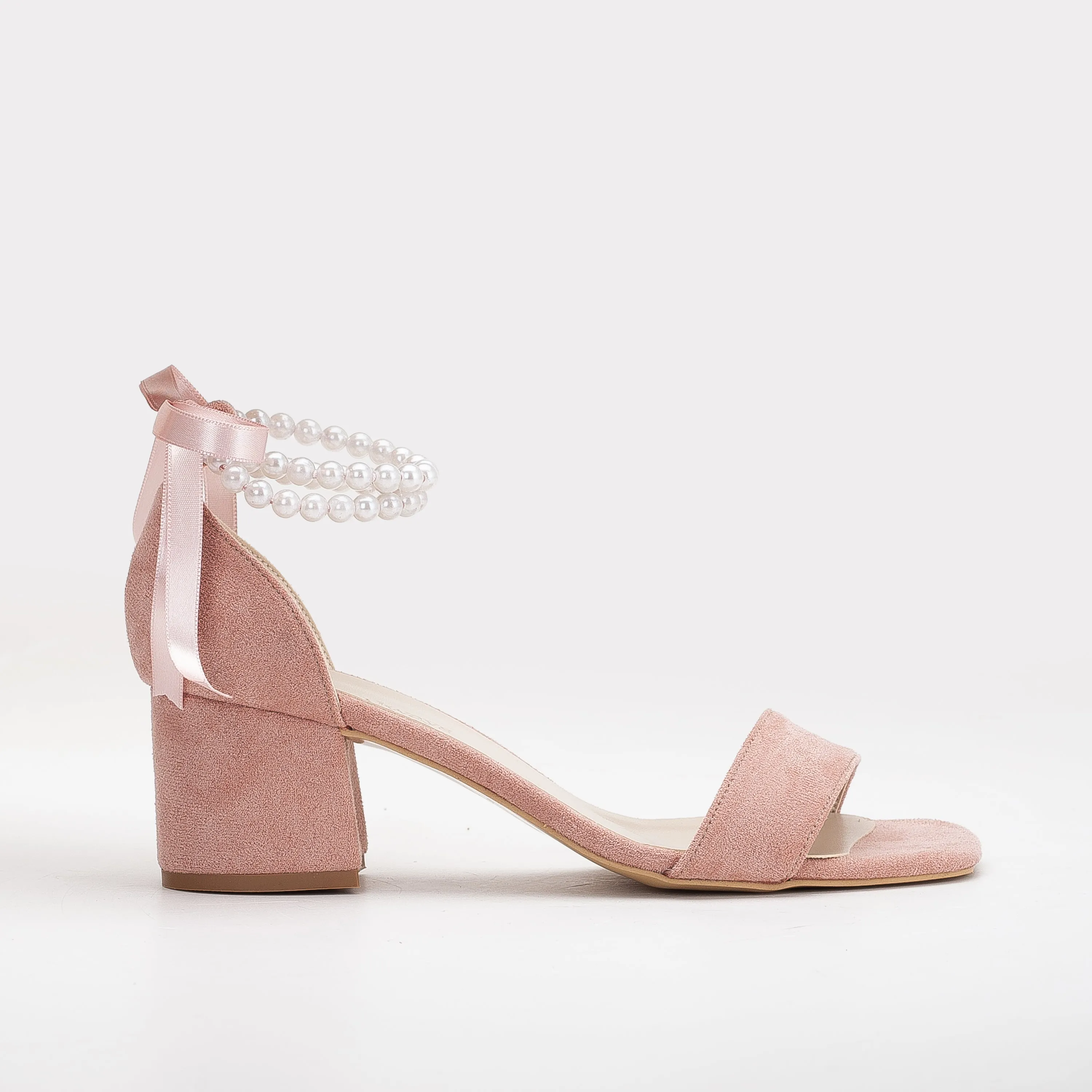 Illy - Dusty Pink Suede Sandals with Pearls