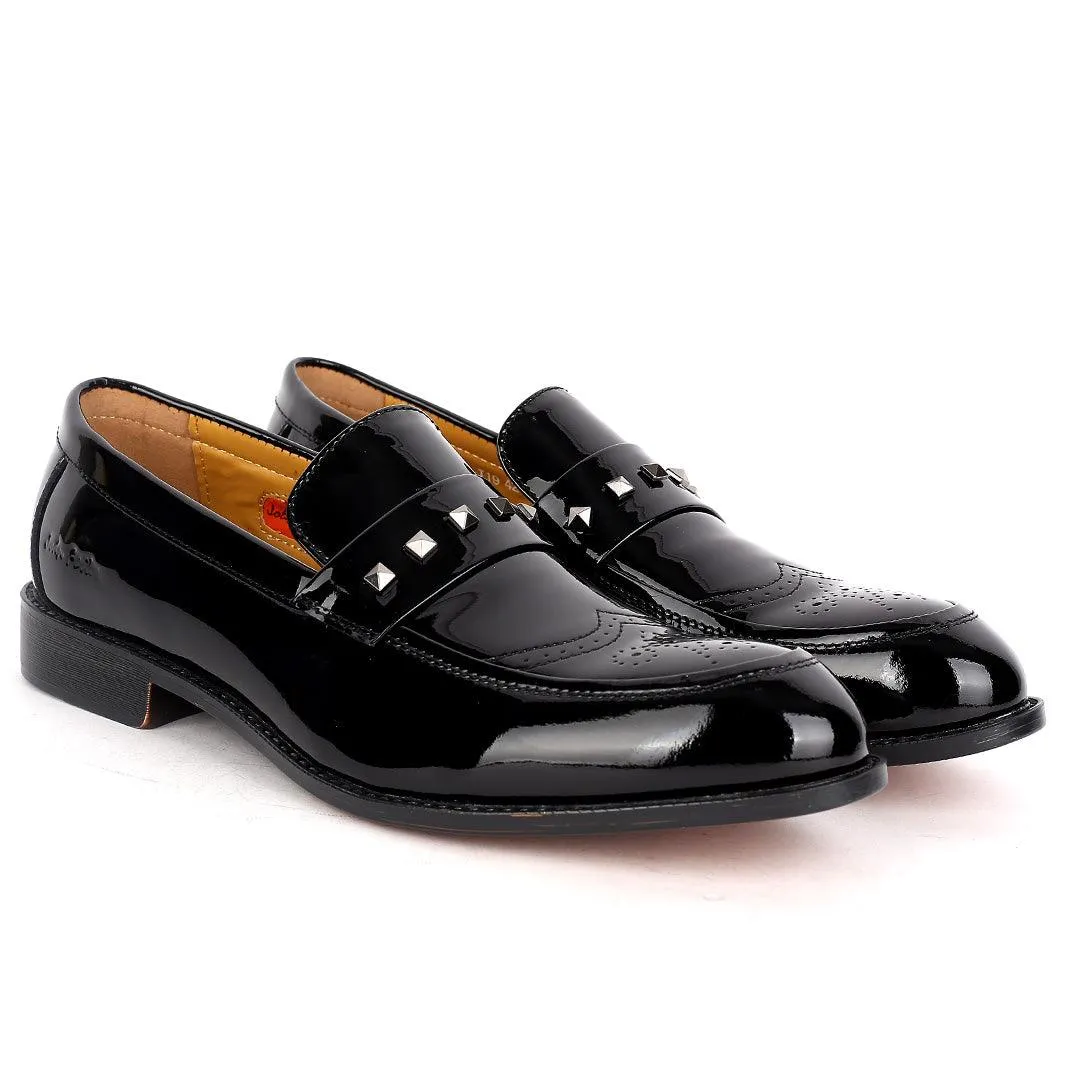 John Foster Glossy leather Stone Belt  Premium Men's Shoe-Black