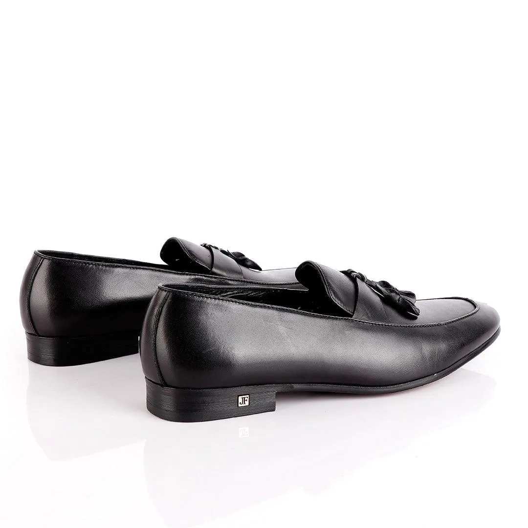 John Foster Slip on Plain Black Leather Tassel Shoe