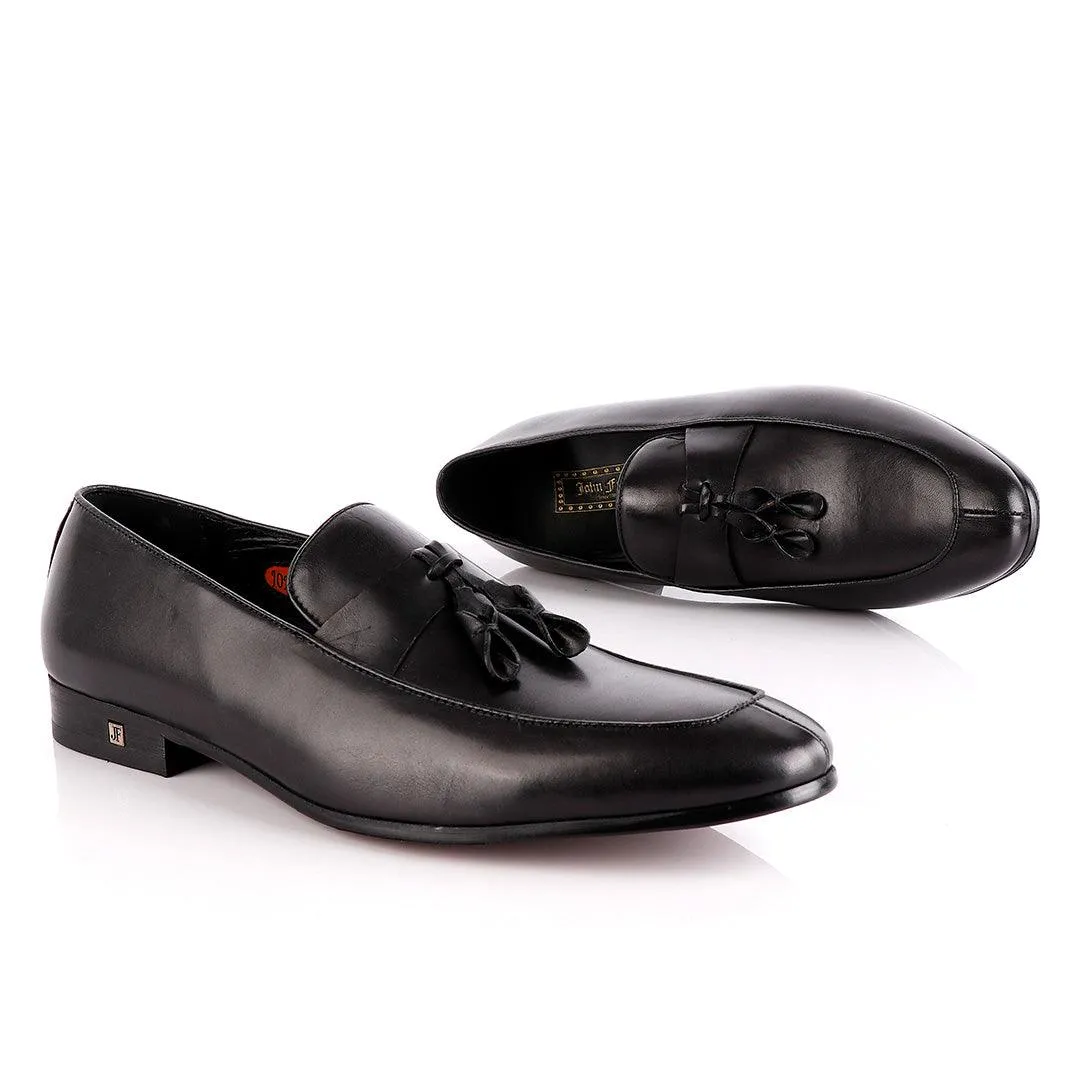 John Foster Slip on Plain Black Leather Tassel Shoe