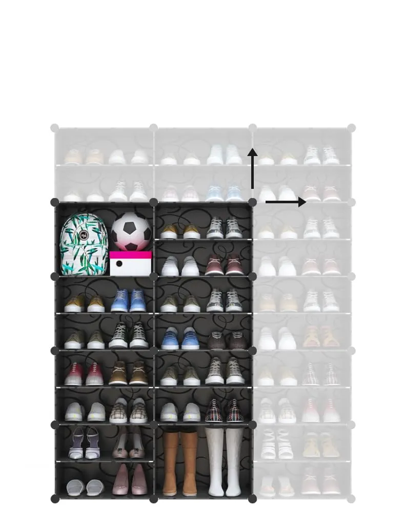 Kuber Industries Pack of 5 Shoes Cabinet | 10-Tier Foldable Shoe Rack Organizer for Closet | Plastic Shoe Shelf Collapsible Shoes Storage Box | Easy Assembly Shoe Cabinet with Lids | JL1C10TBK |Black